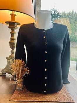 Gilet cachemire boutons bijoux noir