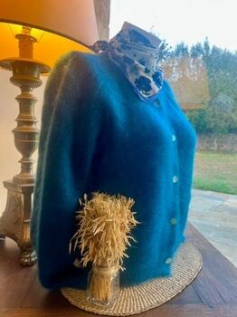 Gilet 80% kid mohair bleu pétrole