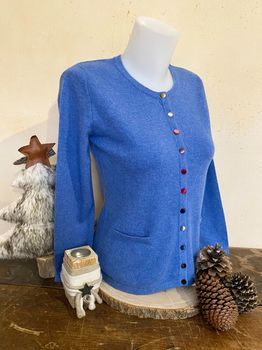 Gilet cachemire boutons velours bleu jean