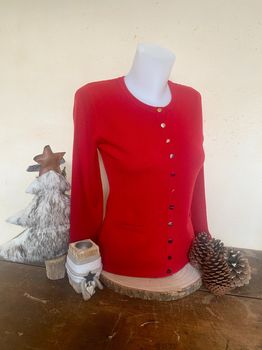 Gilet cachemire boutons velours rouge