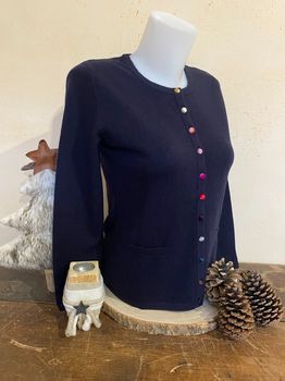 Gilet cachemire boutons velours marine