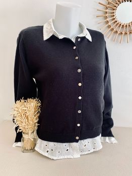 Gilet boutons bijoux noir