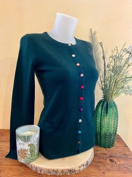 Gilet cachemire boutons velours vert sapin