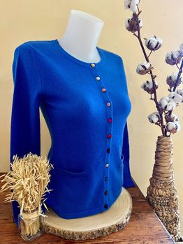 Gilet cachemire boutons velours bleu royal