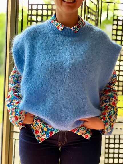 Mohair Pull Sans Manches Bleu Sleeveless Sweater Vest Sweater Sans