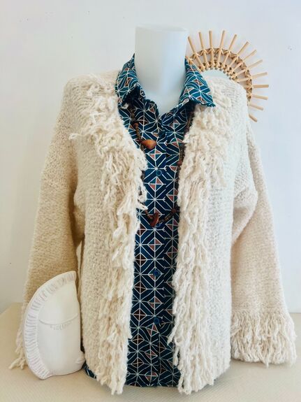 Gilet franges écru