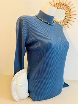 Pull Soie cheminée bleu jean