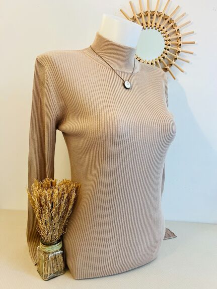 Pull Soie cheminée beige