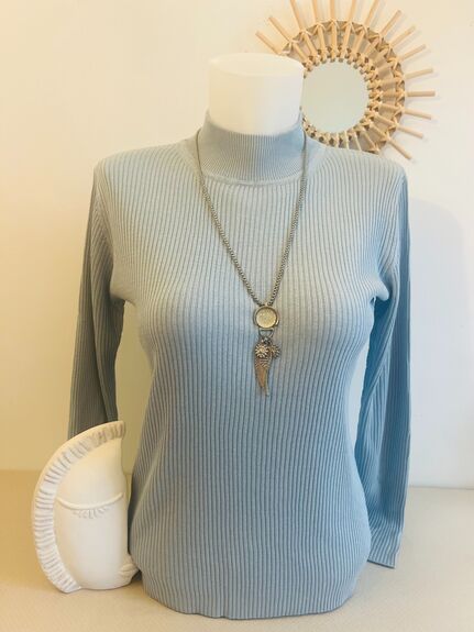 Pull soie cheminée L bleu ciel