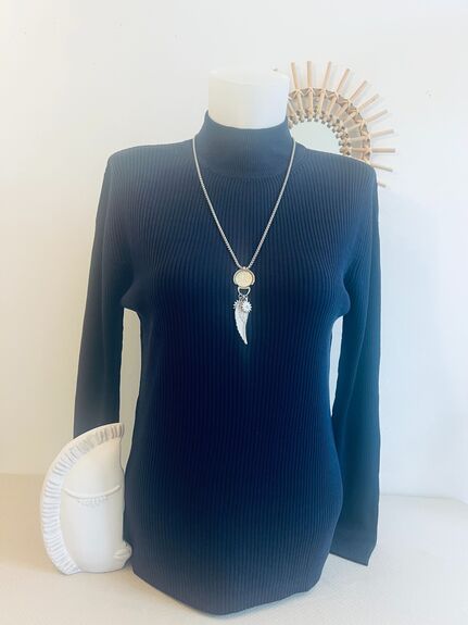 Pull soie cheminée L marine