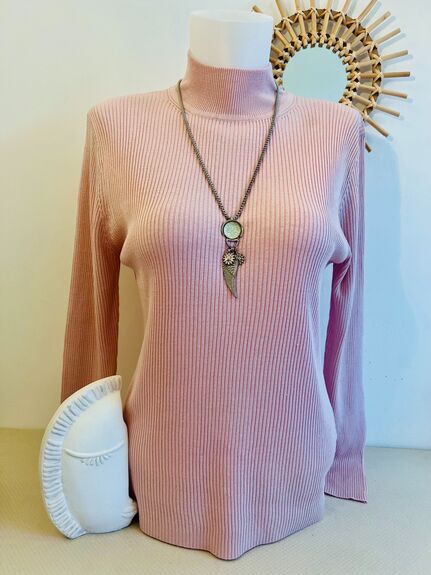 Pull soie cheminée L rose pâle