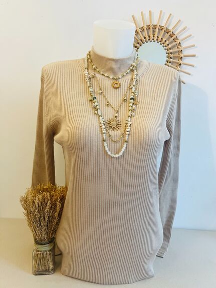 Pull soie cheminée L beige