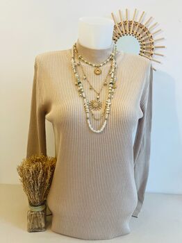 Pull soie cheminée L beige