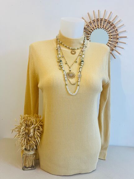 Pull soie cheminée L jaune