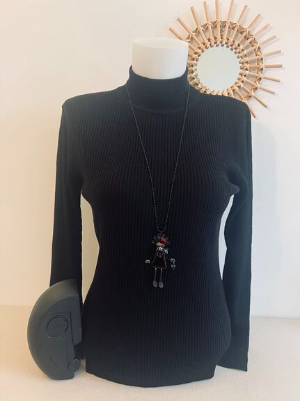 Pull soie cheminée L noir