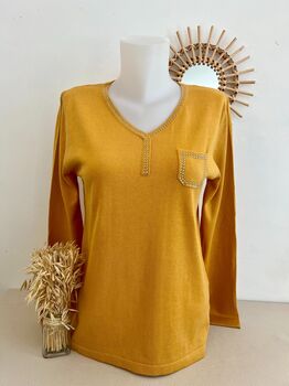 Pull soie strass jaune