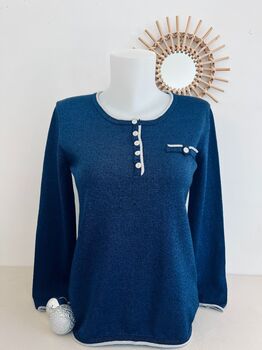 Soie lurex col tunisien bleu nuit