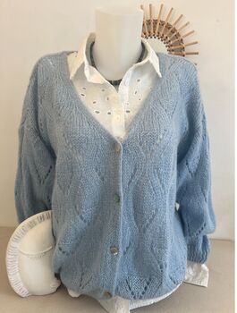 Gilet mohair ajouré bleu ciel