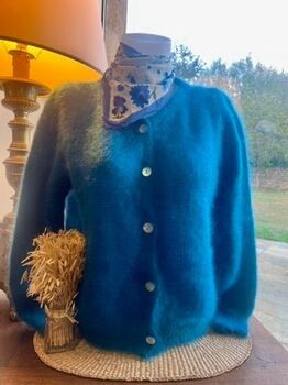 Gilet 80% kid mohair bleu pétrole
