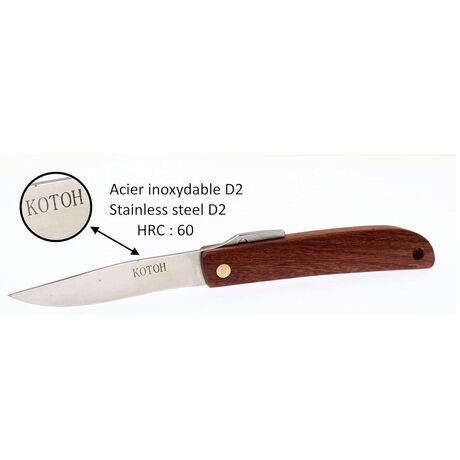 Couteau de Poche Pliant MR KOTOH Acier D2 Manche Bois Rouge
