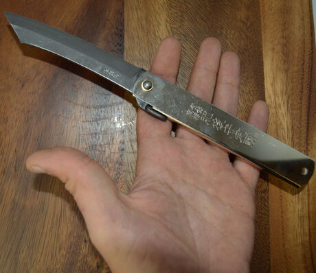 Couteau de Poche Pliant Higonokami Lame SK 9.5cm Argent Nagao Kanekoma