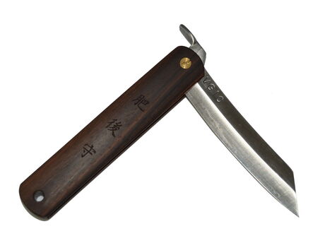 Couteau de Poche Pliant Artisanal Japonais Higonokami Manche Bois Ebène Lame VG-10 Fait Main au Japon par Nagao Kanekoma