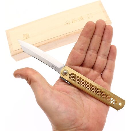 Couteau de Poche Pliant Higonokami Olympic Lame VG-10 Manche Laiton Nagao Kanekoma