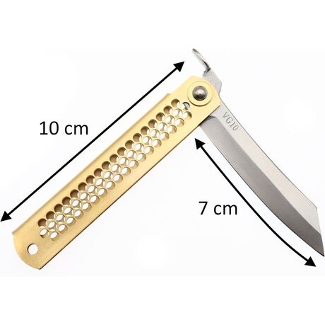 Couteau de Poche Pliant Higonokami Olympic Lame VG-10 Manche Laiton Nagao Kanekoma