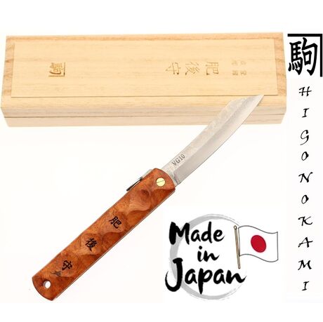 Couteau de Poche Pliant Higonokami Wave Padauk Lame VG-10 Damassé Nagao Kanekoma