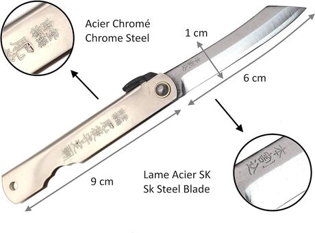 Couteau de Poche Pliant Higonokami Lame SK 6cm Argent Nagao Kanekoma