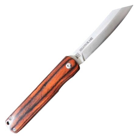 Couteau de Poche Pliant Higonokami Liner Lock Lame VG-10 Manche Bois Stratifié Acajou