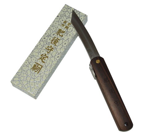 Couteau de Poche Pliant Artisanal Japonais Higonokami Manche Bois Ebène Lame VG-10 Fait Main au Japon par Nagao Kanekoma