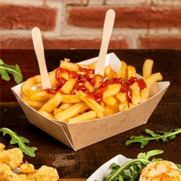 50 Pièces Barquette Frite,Barquettes en Carton Kraft,Boîte en 50 Pièces Barquette Frite,Barquettes en Carton Kraft,Boîte en