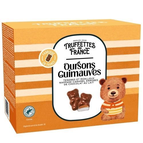 Truffettes de France - Ourson guimauve chocolat au lait et fourré CARAMEL - boite de 200g