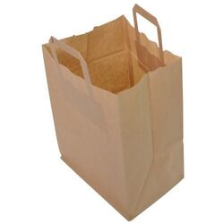 Sac Traiteur 26 + 17 x 25 cm en kraft brun avec poignée plate x 250