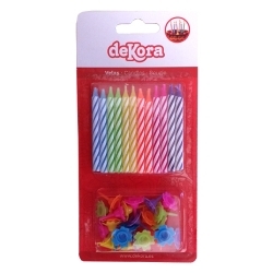 Carton de 12 blisters de 24 bougies torsadées multicolores