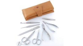 Manicure set 8 pieces Alpen leather tobacco