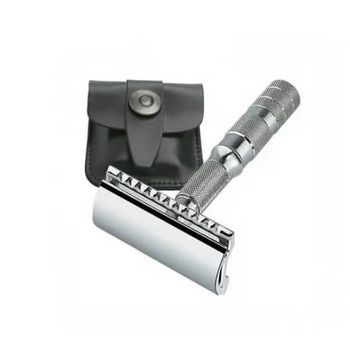 Merkur black leather travel razor case