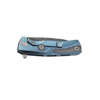 ROKDD.BL Lionsteel Damascus folding knife "ROK" Titanium blue