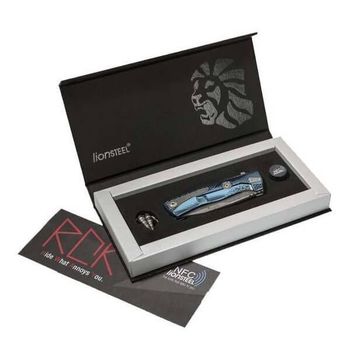 ROKDD.BL Lionsteel Damascus folding knife "ROK" Titanium blue