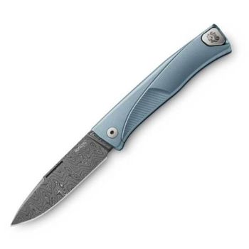 TLD.BL Lionsteel Thrill Titanium folding knife Damascus blue
