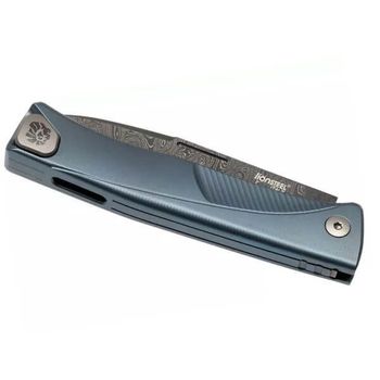 TLD.BL Lionsteel Thrill Titanium folding knife Damascus blue