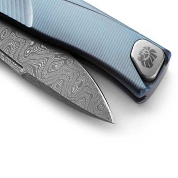 TLD.BL Lionsteel Thrill Titanium folding knife Damascus blue