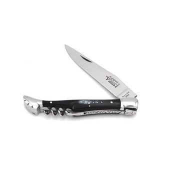 6832 Laguiole folding knife G. David 2 pieces black horn stainless steel bolster