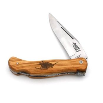 704.B Laguiole hunting folding knife "Grande Nature" by G. David olive wood with woodcock motif