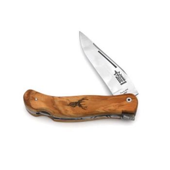 704.C Laguiole hunting folding knife "Grande Nature" by G. David olive tree with deer motif