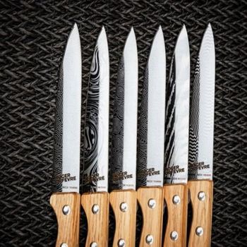 451463 Coffret 6 couteaux à steak Roger Orfèvre inox chêne décor lame