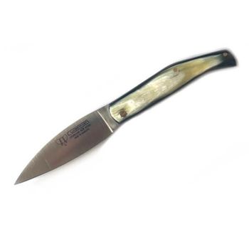 Cudeman folding hunting knife polished bull horn with sheath
