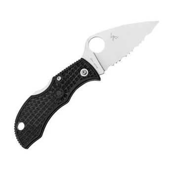 MBKLFS Spyderco ManBug folding knife black Leaf Shape serrated blade