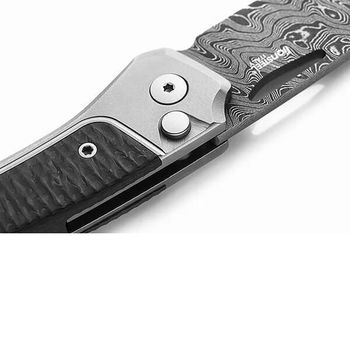 TW.DGY Lionsteel ‘TWAIN’ Folding Knife Titanium grey/Carbon Fibre Damascus
